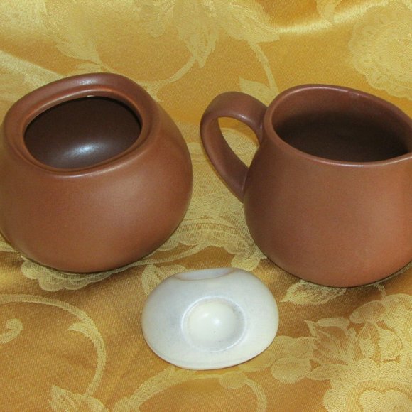 Sango Sienna Linen Creamer & Covered Sugar Bowl 4958 Brown Vintage - Picture 3 of 5
